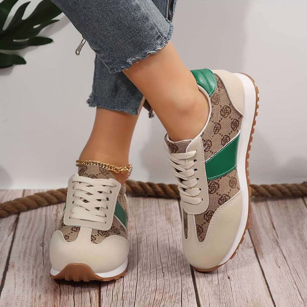 Rose Pattern Low Top Sneakers Breathable, Lace Up, Round Toe, Rubber Sole, Mesh Inner, Fabric Insole - All-Season, Casual, Outdoor Walking Shoes for W