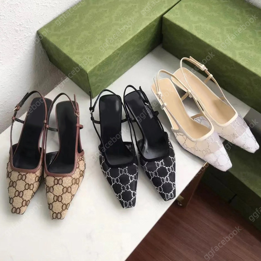 Dress Shoes Slingback high heels Lace up shallow cut shoes Sandals Mid Heel Black mesh with crystals sparkling Print shoes Rubber Leather Ankle Strap size 36-42 01