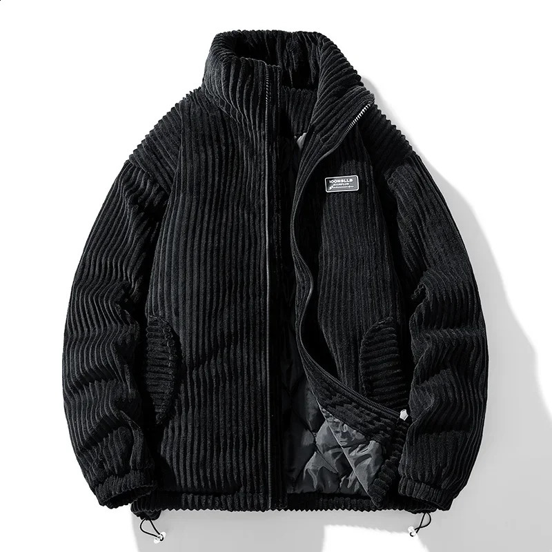 Winter Corduroy Parka Jacket Men Cotton Padded Parkas Autumn Puffer Jacket Male Vintage Korean Man Stand Collar Windbreaker Coat 241105