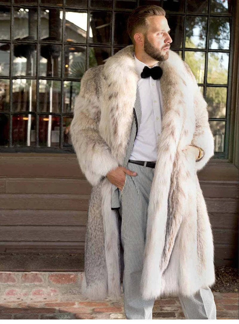 mens fur coat winter chic long and thick warm and soft artificial fur coat mens high-quality multi-color fluffy fur coat 241104