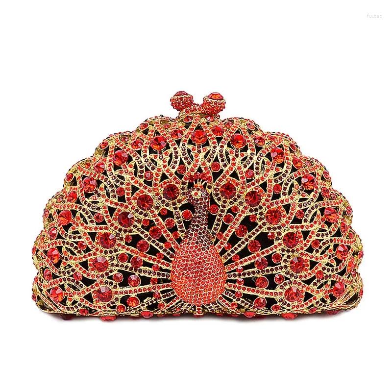 Evening Bags 24 Colors Luxury Peacock Shape Sky Blue Crystal Rhinestone Clutch Women Party Purse Fashion Silver Metal Handbags