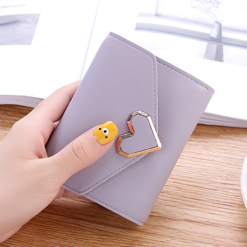 Fashion Heart Shaped Women's Short Money Bag Solid Color Designer Large Capacity Credit Card Wallet Student Coin Wallet