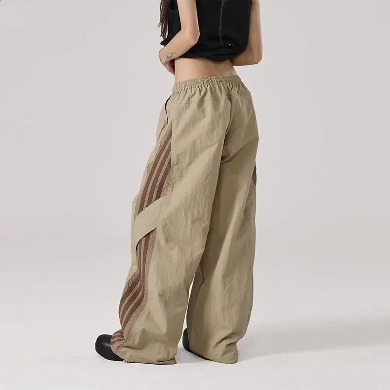 Y2K Baggy Streetwear commodity womens Korean high waisted striped umbrella style sports pants Bf oversized hip-hop wide leg Trousers Z260314
