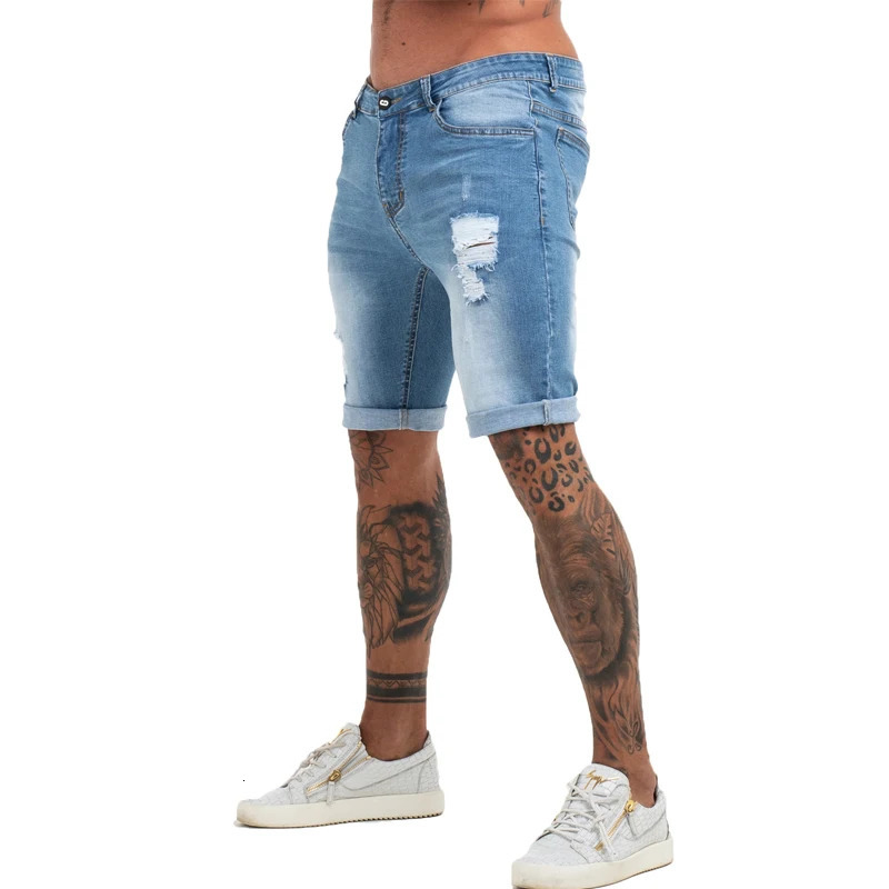 GINGTTO Jeans Mens Denim Shorts Skinny Short Pants Jean Shorts for men Elastic Waist Slim Fit Streetwear Stretch Drop 240327