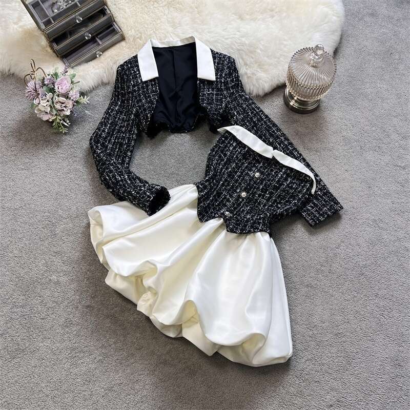 Floral Fragrance Designer Set Women's Autumn Fashion Short Jacket+High Waist Sexy F Set Skirt, Date Skirt luffy Mini Dress Two-Piece