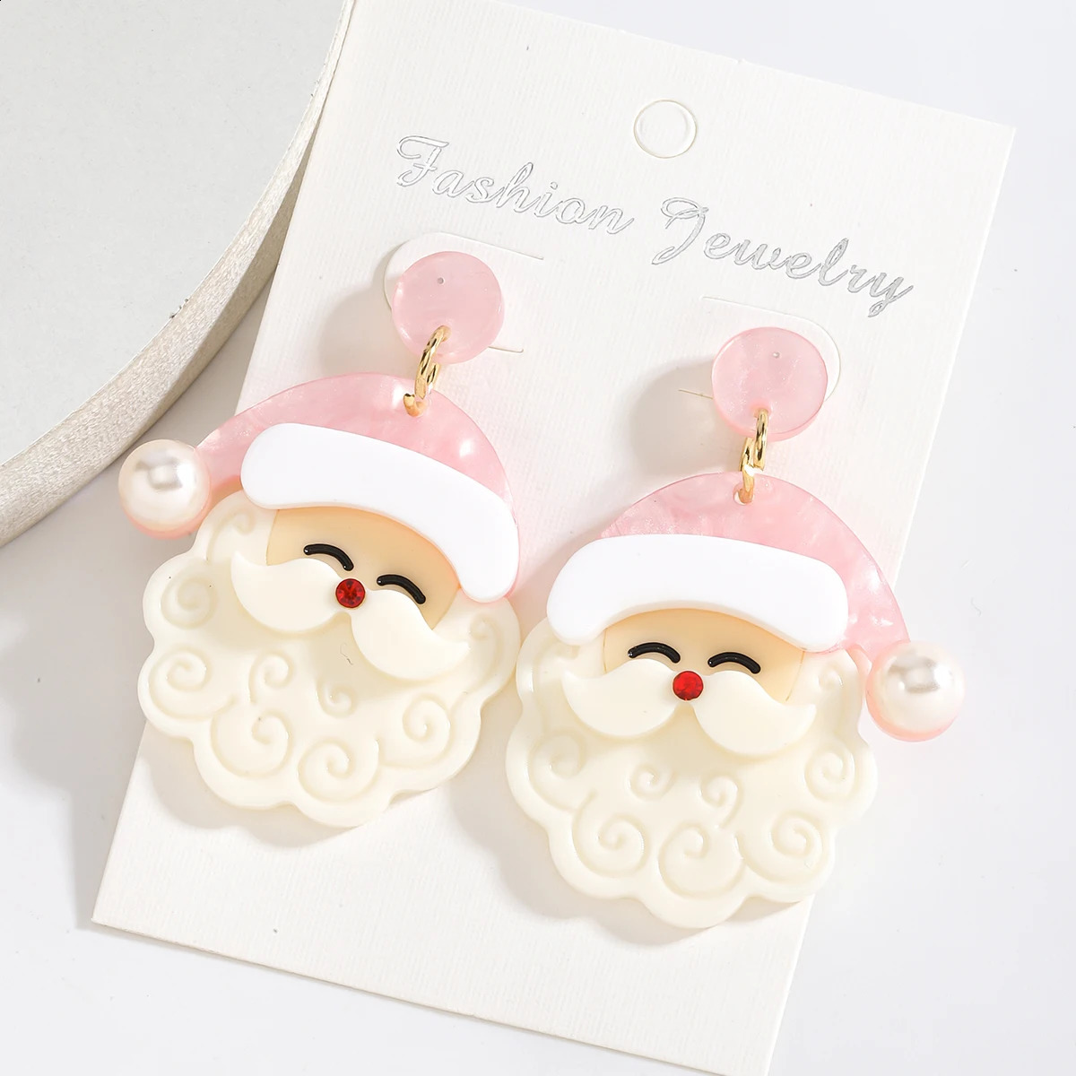 Pink Christmas Earrings Winter Holiday Santa Snowman Tree Shapes Dangle Celebration Accessories Gifts 241105