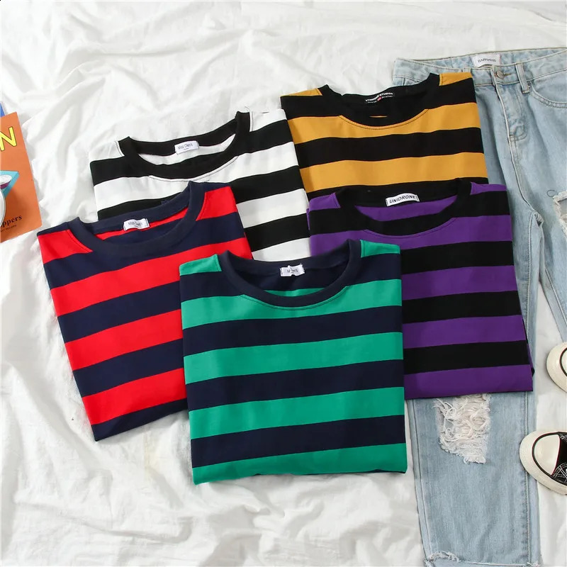 5 color Cotton Purple Striped Tops Slim Fit t shirt Harajuku Tshirt Summer Long Sleeve Korean Feminina oversized 241105