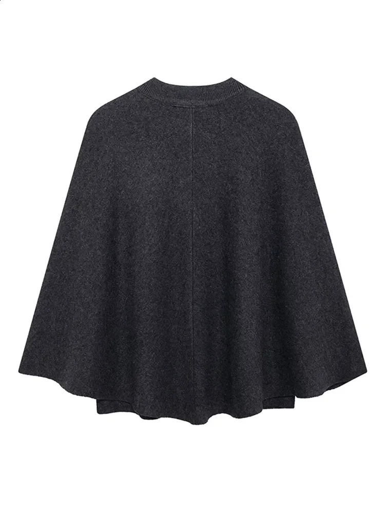 Elegant Solid Cloak Woolen Coat For Women Fashion Oneck Single Breasted Shawl Jackets Autumn Lady High Street Chic Outwear 241105
