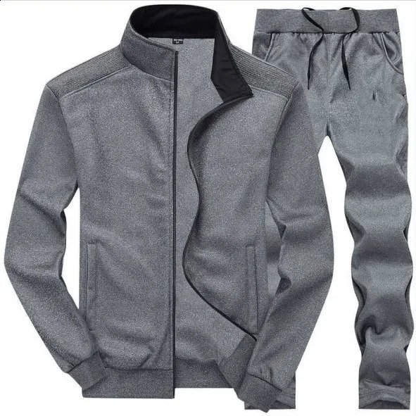 Sports mens man-to-man two-piece high-neck solid mens wear spring and autumn long-sleeved Cardi gun set 241105