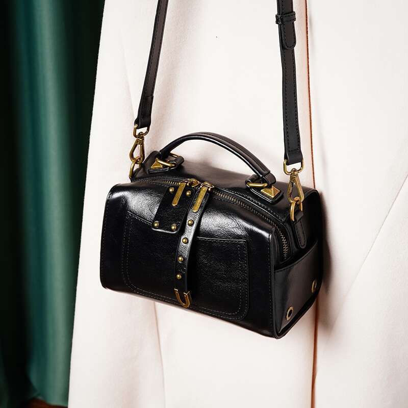 Burminsa Boston Small Genuine Leather Handbags For Women 2025 Trend Designer Wide Strap Pillow Ladies Shoulder Crossbody Bags