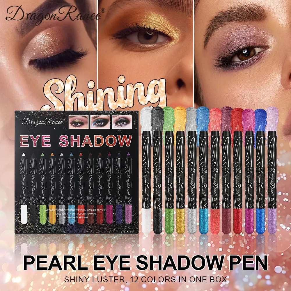 12Pcsbox Eyeshadow Pencil Set Eyeliner Pencil Gold Purple Blue Eye Shadow Glitter Silkworm Pen Eyes Pigment Waterproof Makeup 241104