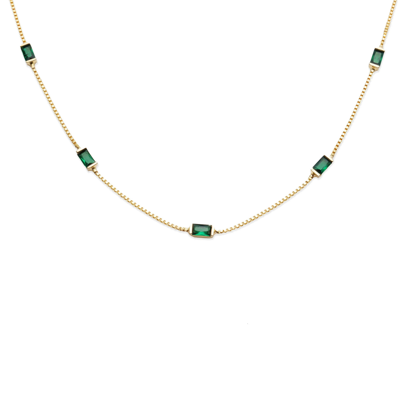 Exquisite copper plated 18K gold lightweight necklace and green zircon gemstone Korean vintage lightweight sedan and wi241105