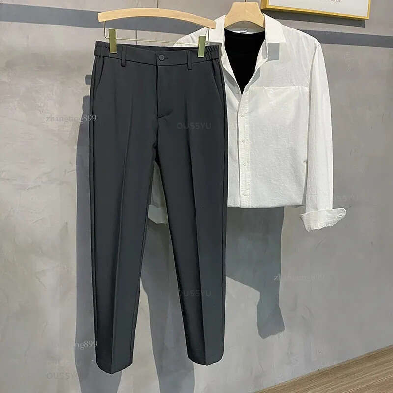 Spring Summer Mens Casual Pants Suit Pant Slim Fit Work Elastic Waist Jogging Business Trousers Male Black Grey Plus Size 40 240822