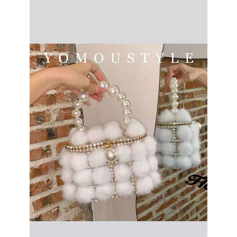 Autumn Winter Fashion Mink Hair Women's Handbag Crystal Rhies Dia Evening Wedding Party Clutch Purse Shoulder Bag
