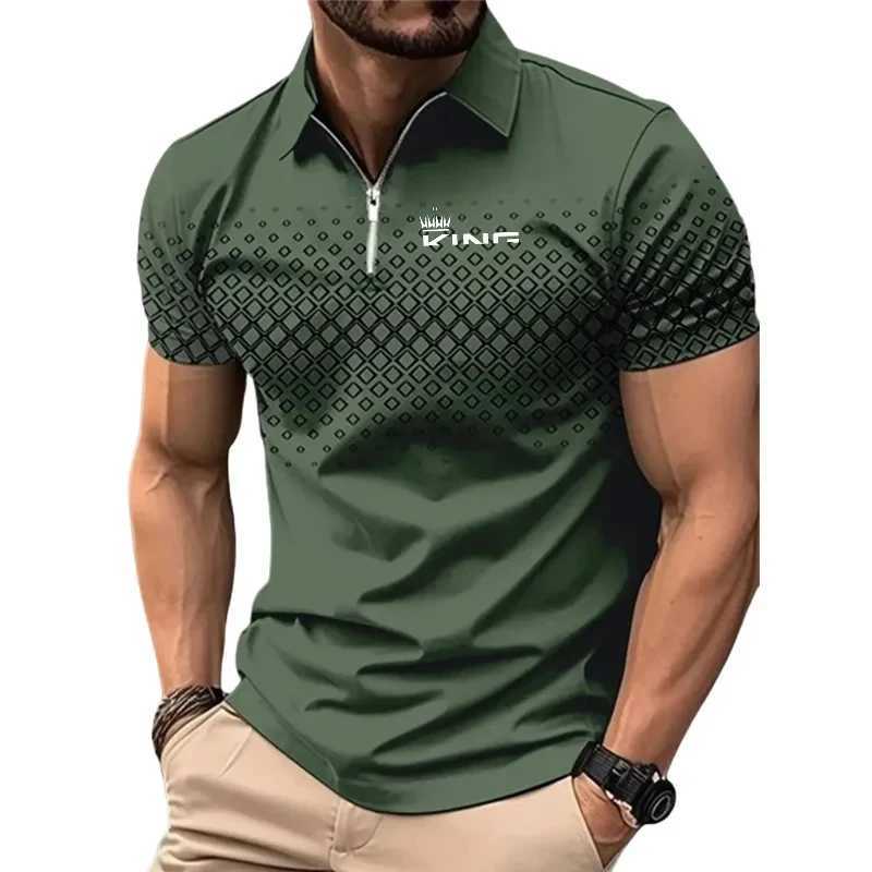 Summer T-shirt Printed T-shirt Zipper Shirt Casual Breathable Zipper Shorts Slip T-shirt Top Sportswear Mens Wear W241104