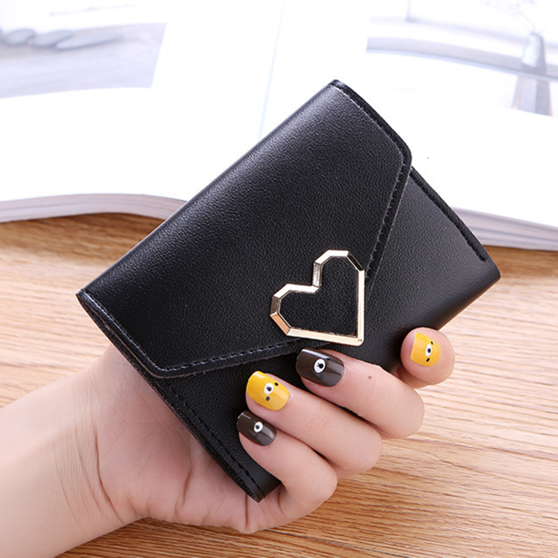 Fashion Heart Shaped Women's Short Money Bag Solid Color Designer Large Capacity Credit Card Wallet Student Coin Wallet