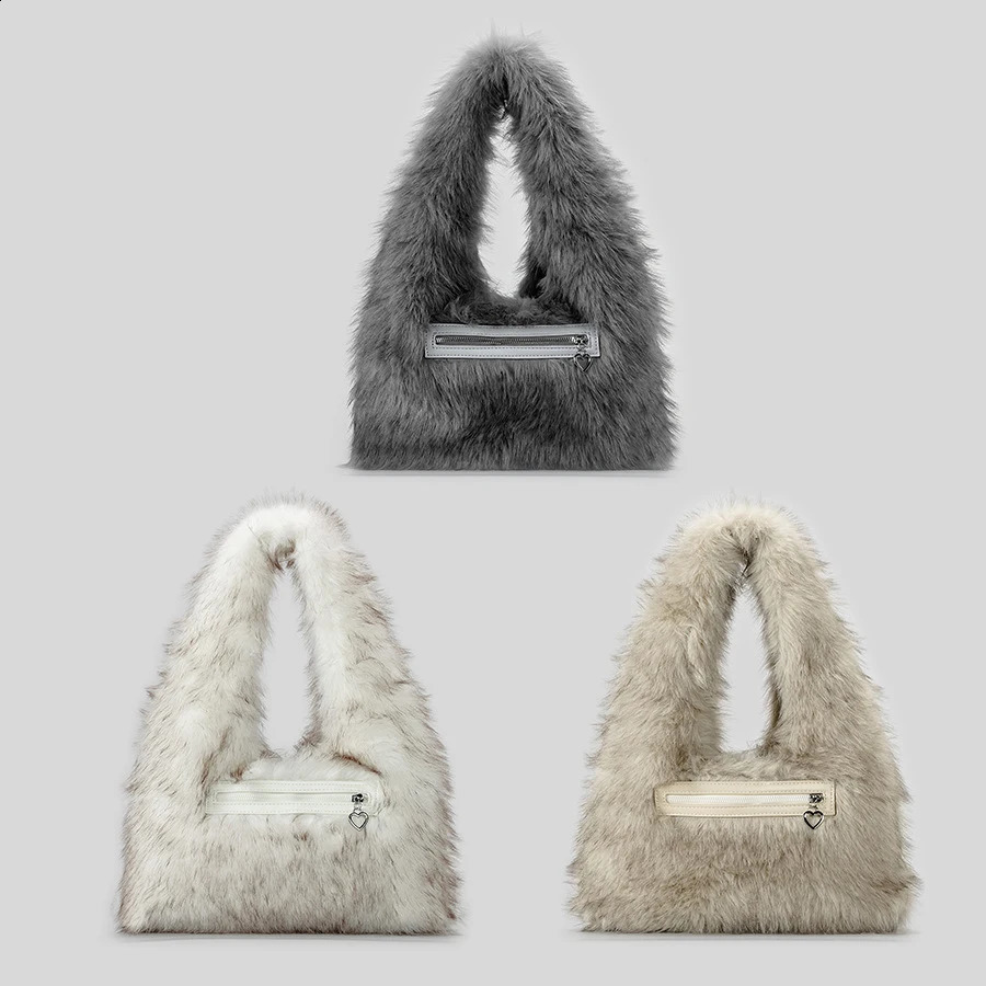 faux fur womens shoulder bag fluffy plush womens handbag small handbag trend armpit bag warm winter wallet 241105