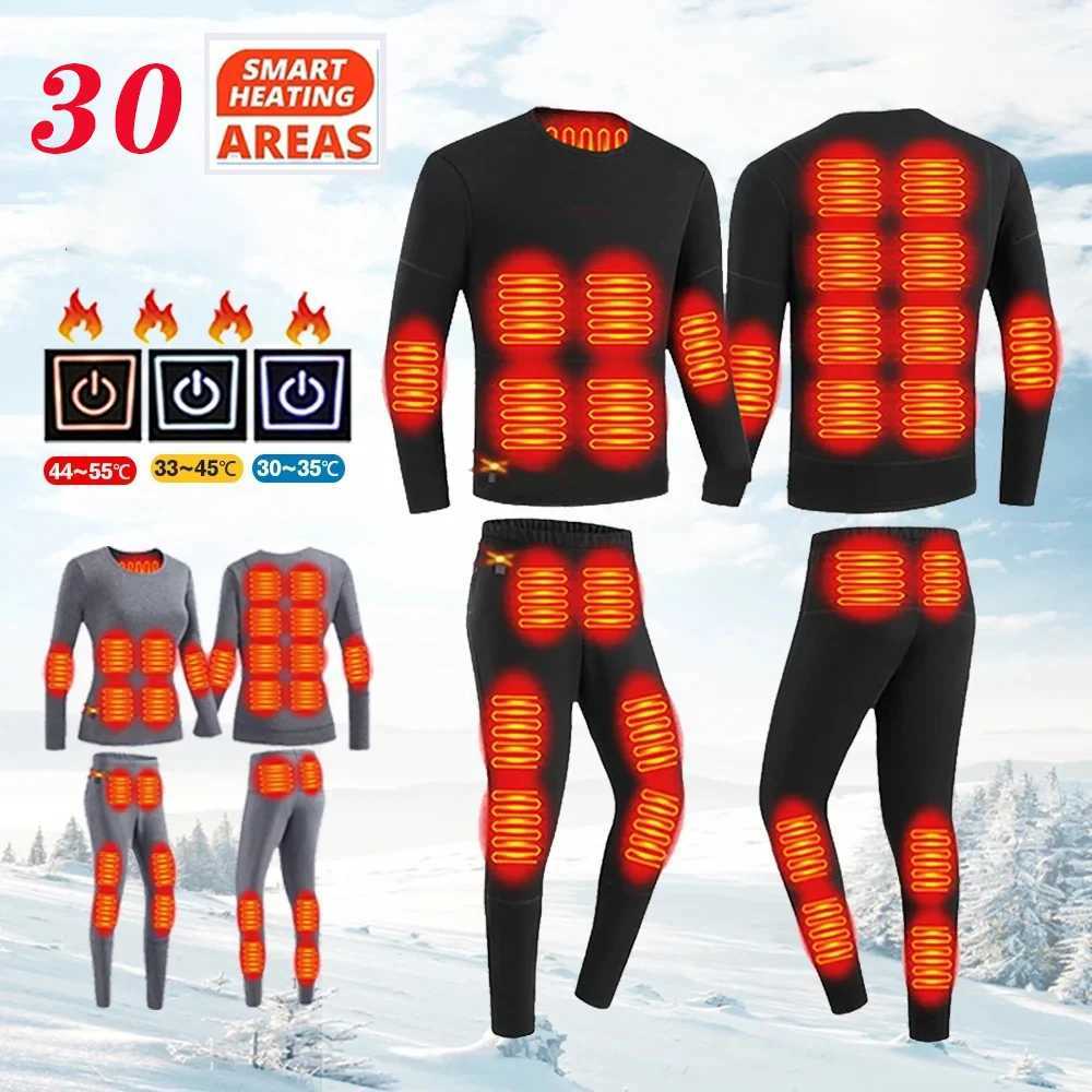 30 Zones Heating Heated Underwear Women Men Motorcycle Jacket USB Electric Heating Underwear Fleece LX241104