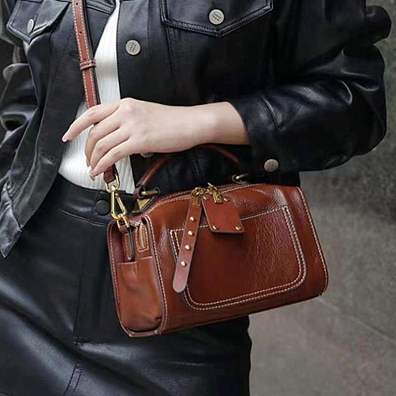 Burminsa Boston Small Genuine Leather Handbags For Women 2025 Trend Designer Wide Strap Pillow Ladies Shoulder Crossbody Bags