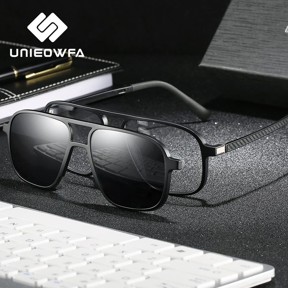 Polarized Magnet Clip On Glasses Frame Men Optical Myopia Eyeglasses Frame Prescription Black Magnet Clip On Sunglasses Male 241105