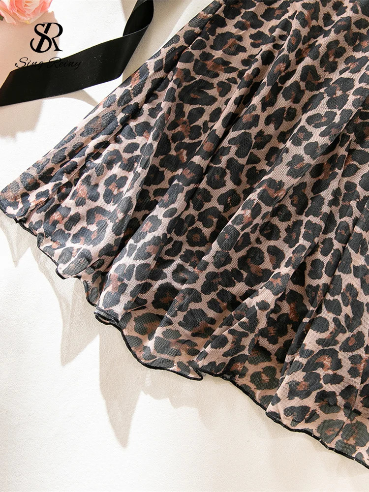 SINGREINY Leopard Sheer Halter Erotic Nightwear Fashion Aline Patchwork Slim Night Dress Women Porno Lace Spliced Sexy Pajamas 241105