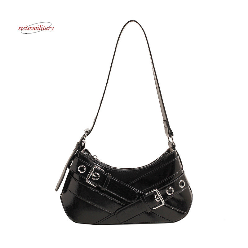 Fashionable motorcycle women's trendy high-end texture, sweet cool spicy girl shoulder bag, minimalist and charming armpit bag #30 swissmilitary