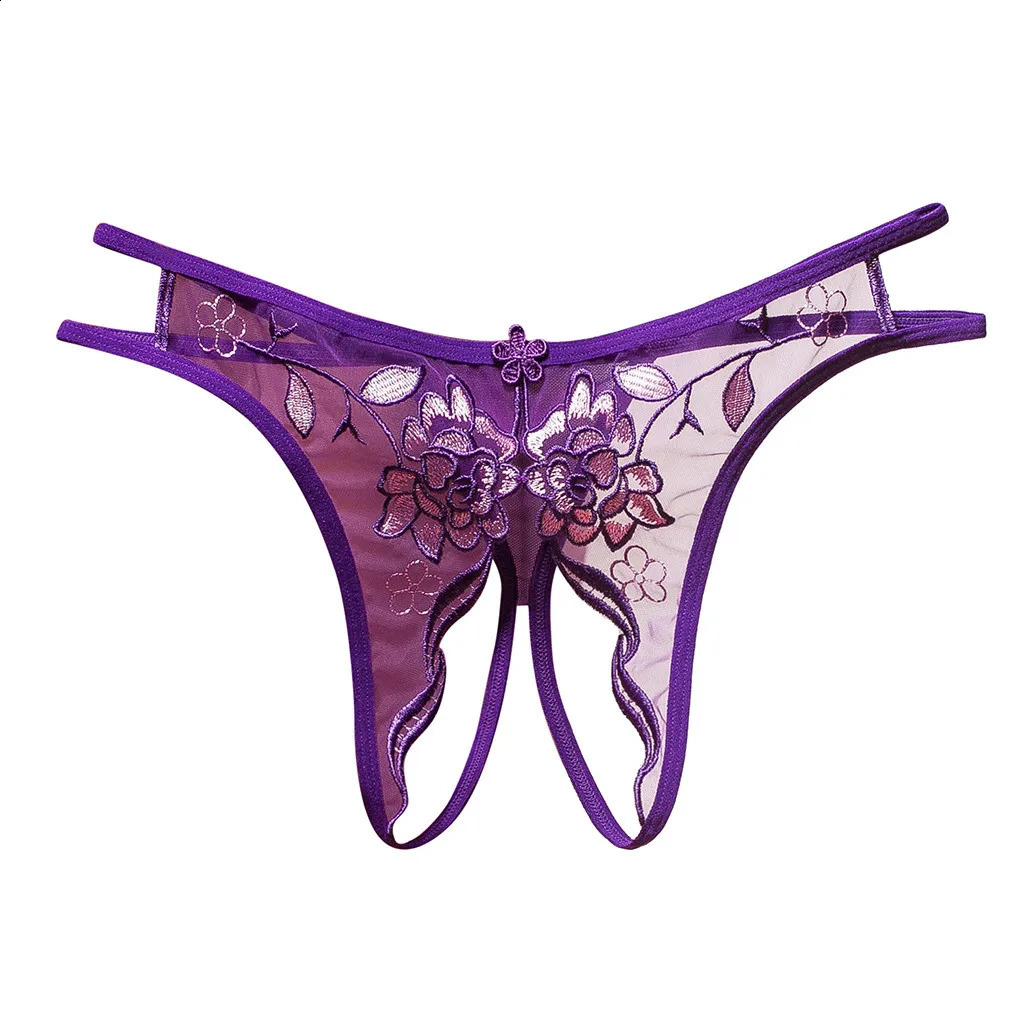 Sexy Underwear Underpants Women Lace Floral Perspective Thong For Ladies Briefs Opening Erotic WomenS Panties 241105