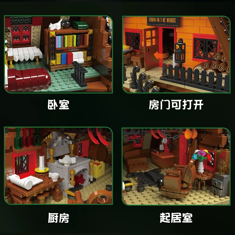 The A-Frame Forest Cabin Modular Building Blocks MOULD KING 16053 Jungle Hut Set with LED Light for Adults and Teenagers Toys Kids Christmas Birthday 