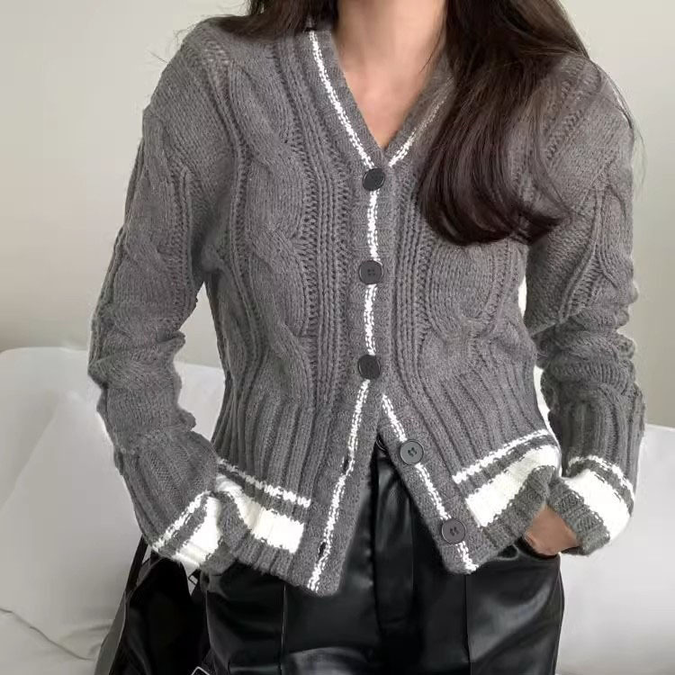 Autumn New College Sweater Cardigan Women Wear Outside With Gentle Style Fried Dough Twists Single Breasted Long Sleeve Top Coat F1105#35