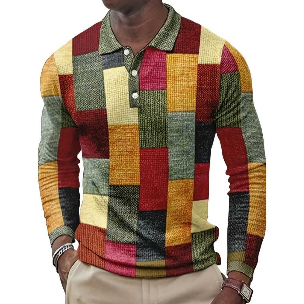 2024 Mens Retro Plain T-shirt Collar T-shirt Mens Top Vent Sports Long Sleeve T-shirt Mens Clothing W241104