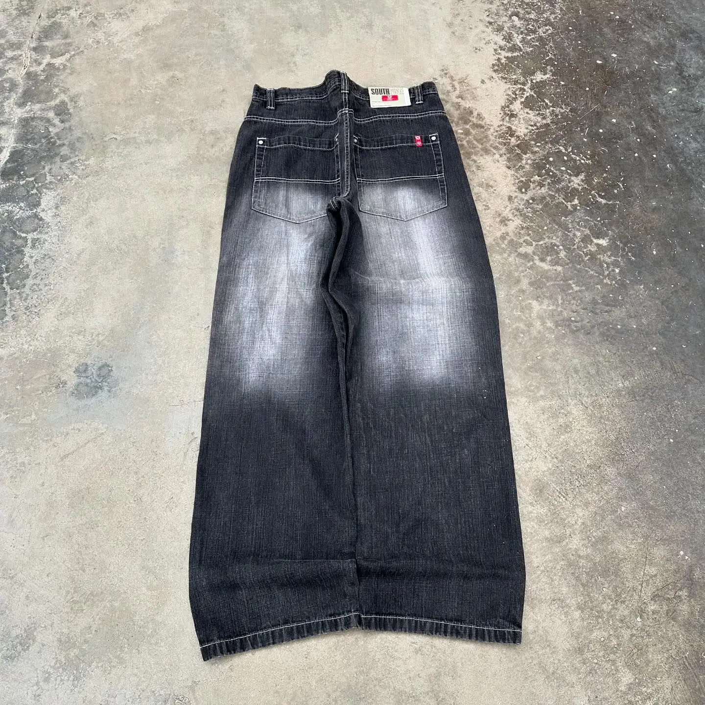 American Trend Retro Washed Black HipHop Baggy Jeans Mens Y2K Harajuku Punk Gothic Couple Casual Wide Pants Streetwear 241104