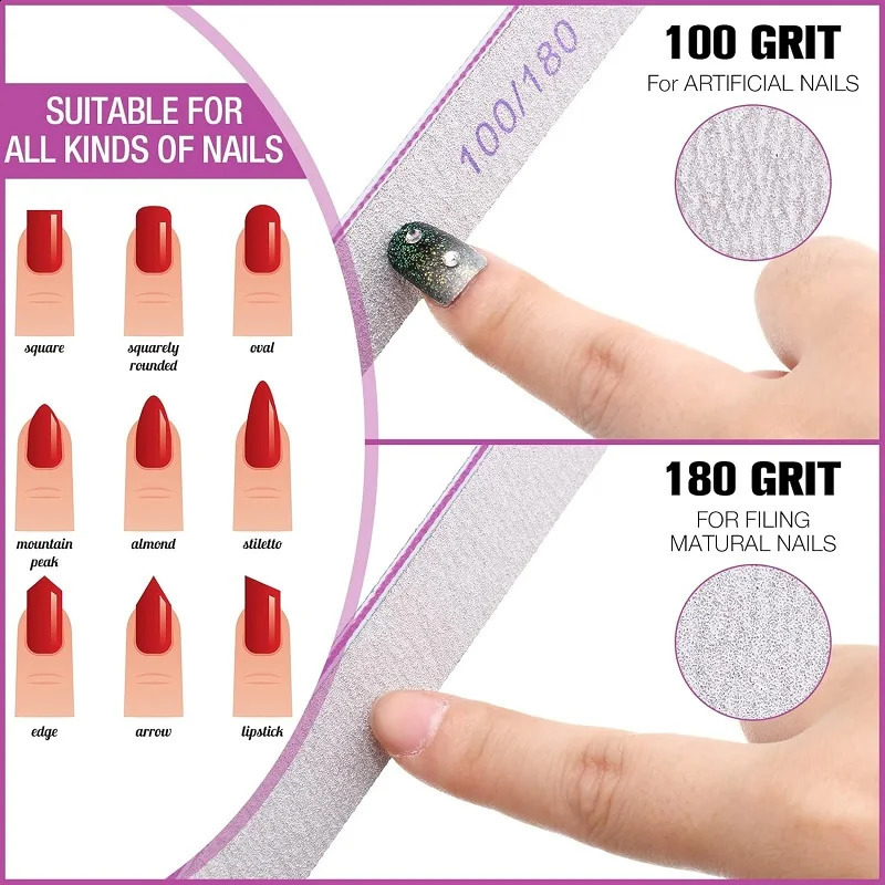 50Pcs 4 Styles Nail Files Set 100180 Grit Double Sides Professional Acrylic Nail Files Reusable Emery Board Manicure Tools 241105