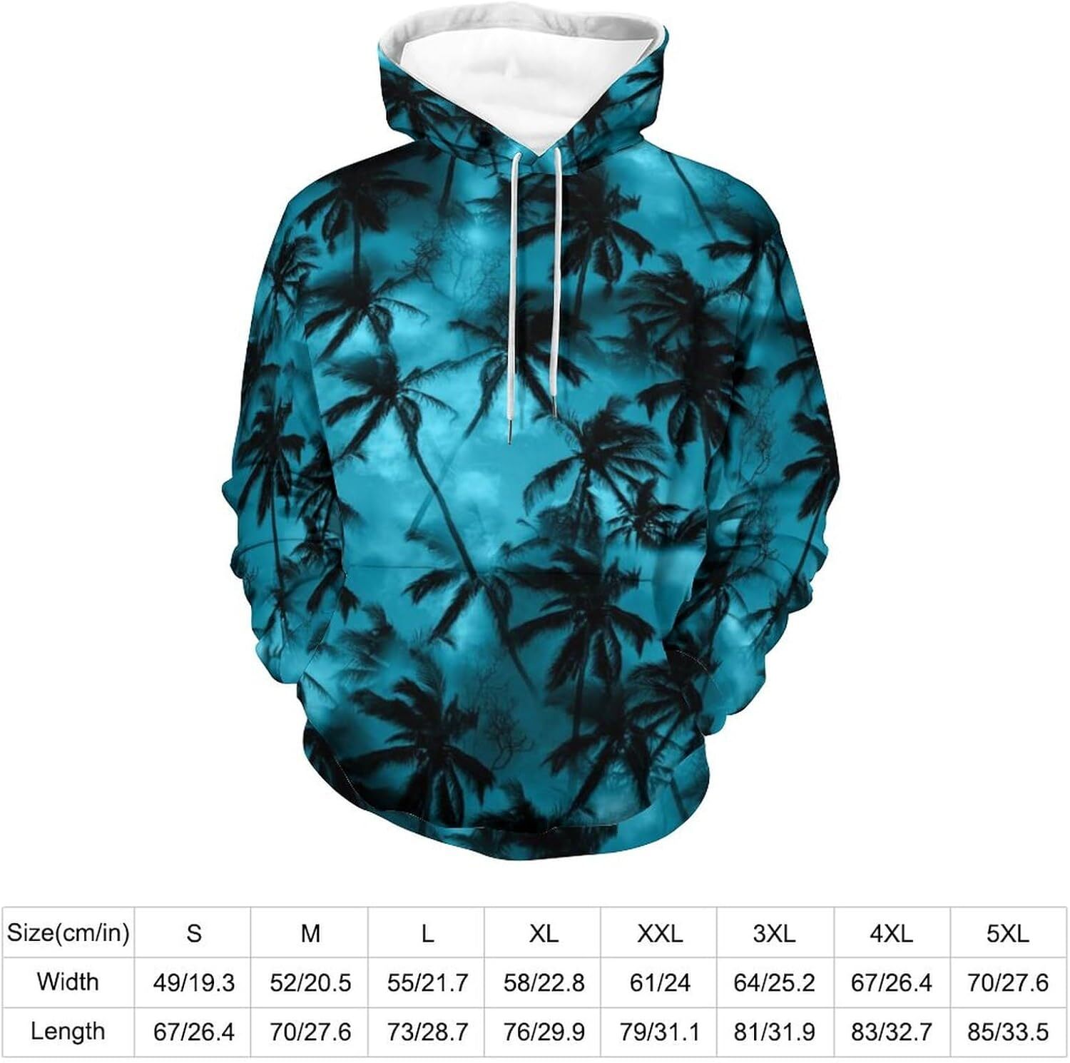 Hoodie for Mens Womens Palm Tree Shirt Tropical Leaves Hoodies for Men 3D Print Pullover Hooded Drawstring Loose Sweatshirt with Big Pockets Graphic C