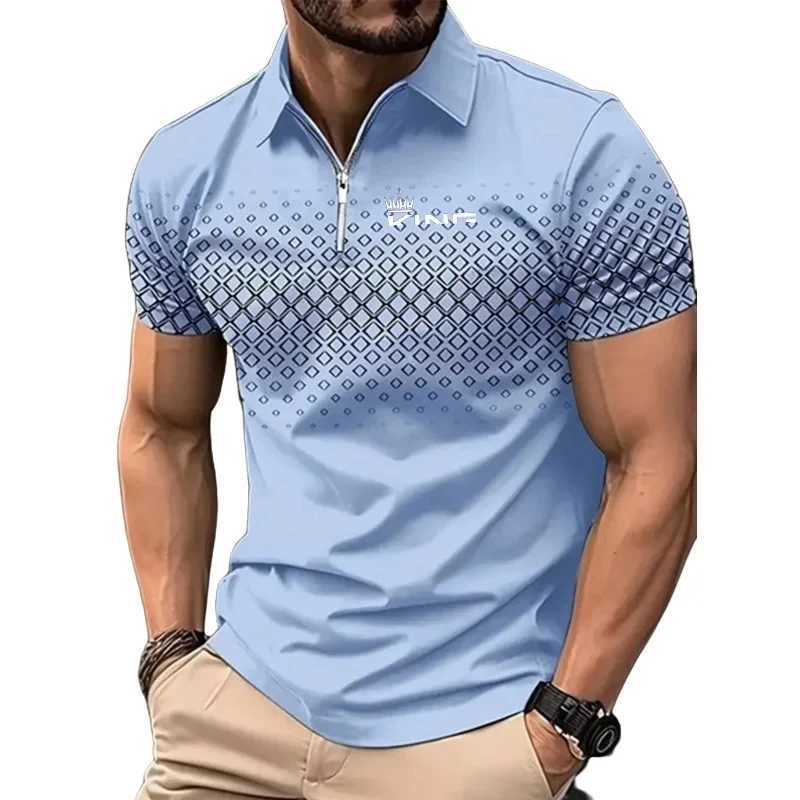 Summer T-shirt Printed T-shirt Zipper Shirt Casual Breathable Zipper Shorts Slip T-shirt Top Sportswear Mens Wear W241104