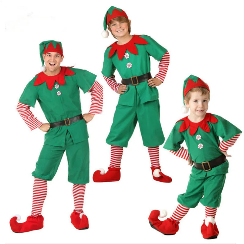 Santa Claus costume girl boy role-playing green elf carnival party 2025 Year fancy dress childrens Christmas costume set 241105