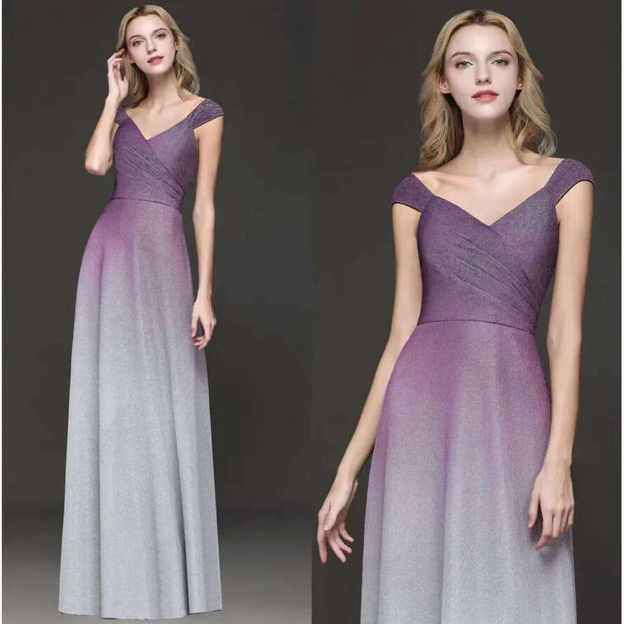 Sleeves A Cap Sequins E Long Prom Gradient Color Ruched Or Length Formal Party Evening Dresses Real Image Cps