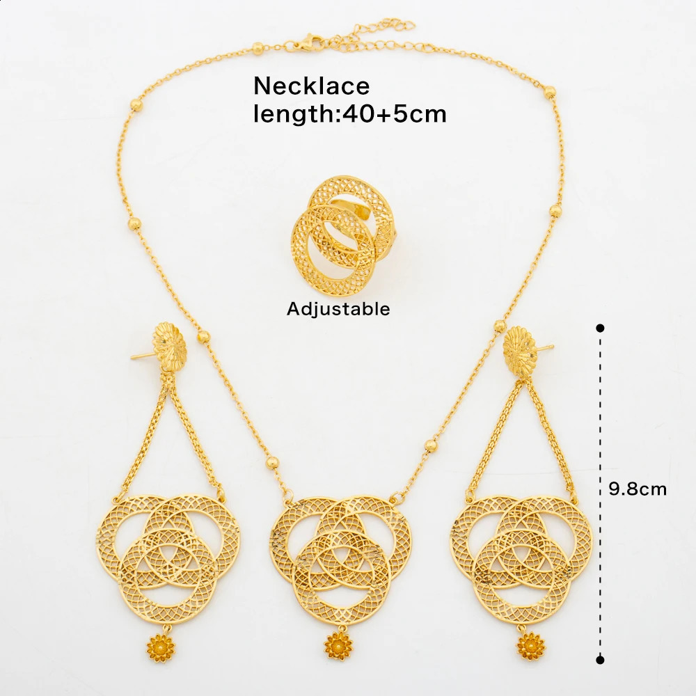African Jewelry Set for Women Gold Plated Earrings and Pendant Necklace Wedding Party Jewellery Tassel Earrings and Necklace Set 241105