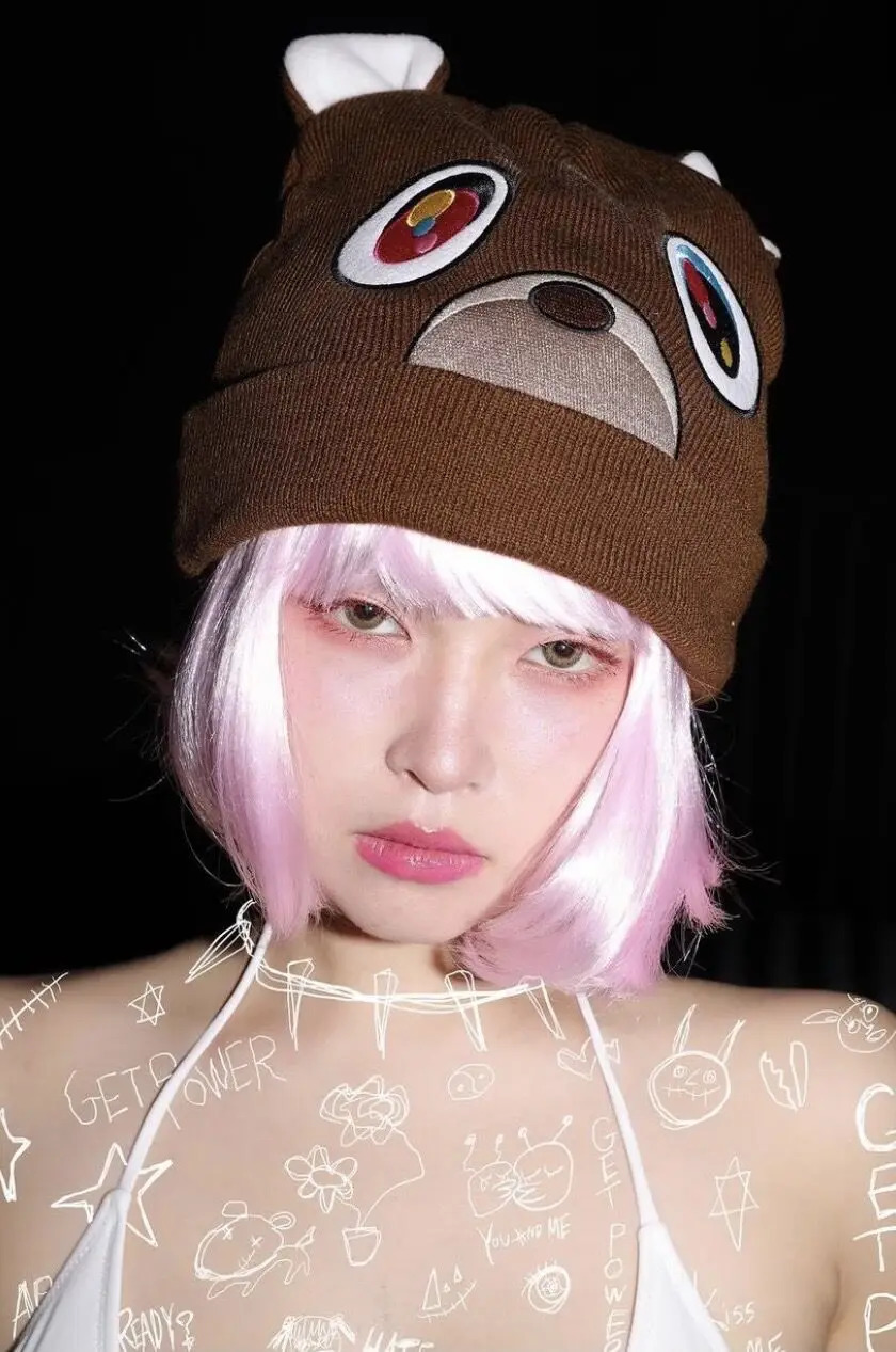 Cute Bear Knit Embroidered Wool Hat Hip Hop Rap Trend Warm Fashion Versatile Hats for Men and Women 241105