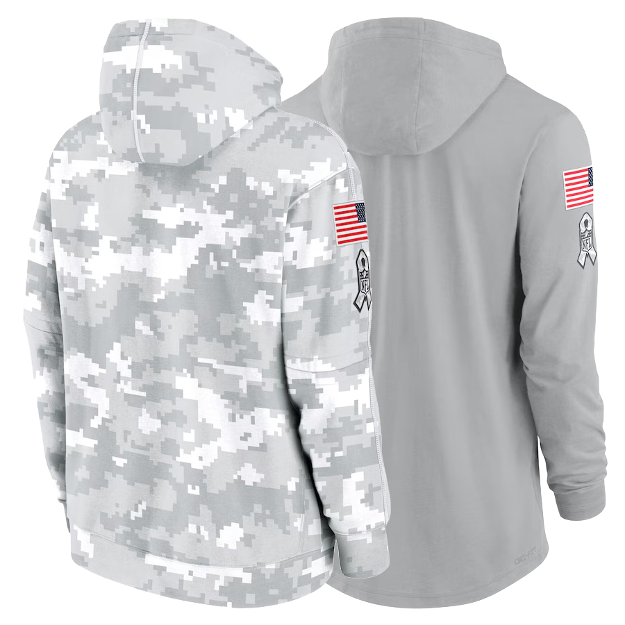 2024 Camo Salute To Service Pullover Football Hoodie Jersey individuation Custom Any Name Number Sweatshirts S-XXXL Mens Womens Youth Gray Jerseys