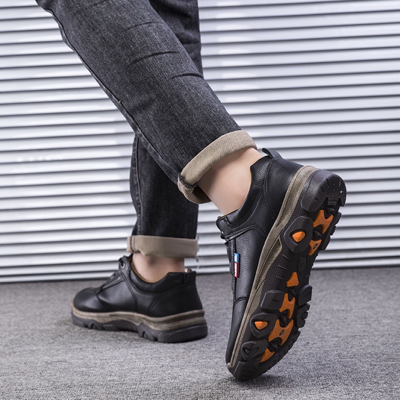 Men's Fashion Sports Shoes:2024 Leather Running Shoes Versatile Athleisure Style Sneakers,Black/Brown,Free shipping c357