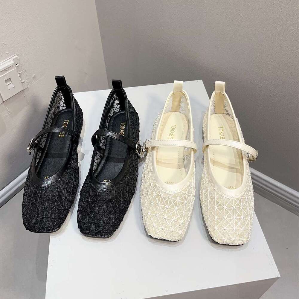 Xiaoxiangfeng Korean Edition Summer New Style Square Head Versatile Mesh Breathable Thin Soft Bottom Fashion Women's Single Shoes