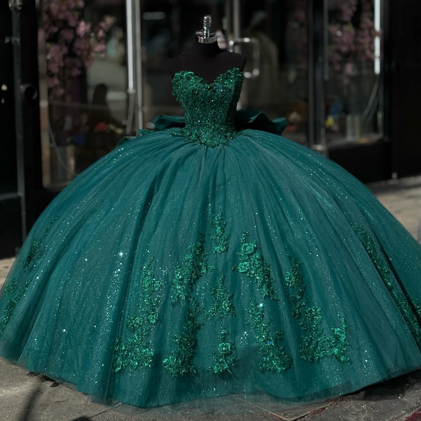 Sweetheart Green Quinceanera Dresses Appliqued Glitter Sequins Prom Tulle Ball Gown Vestido De Bow Masquerade Dress 6660311