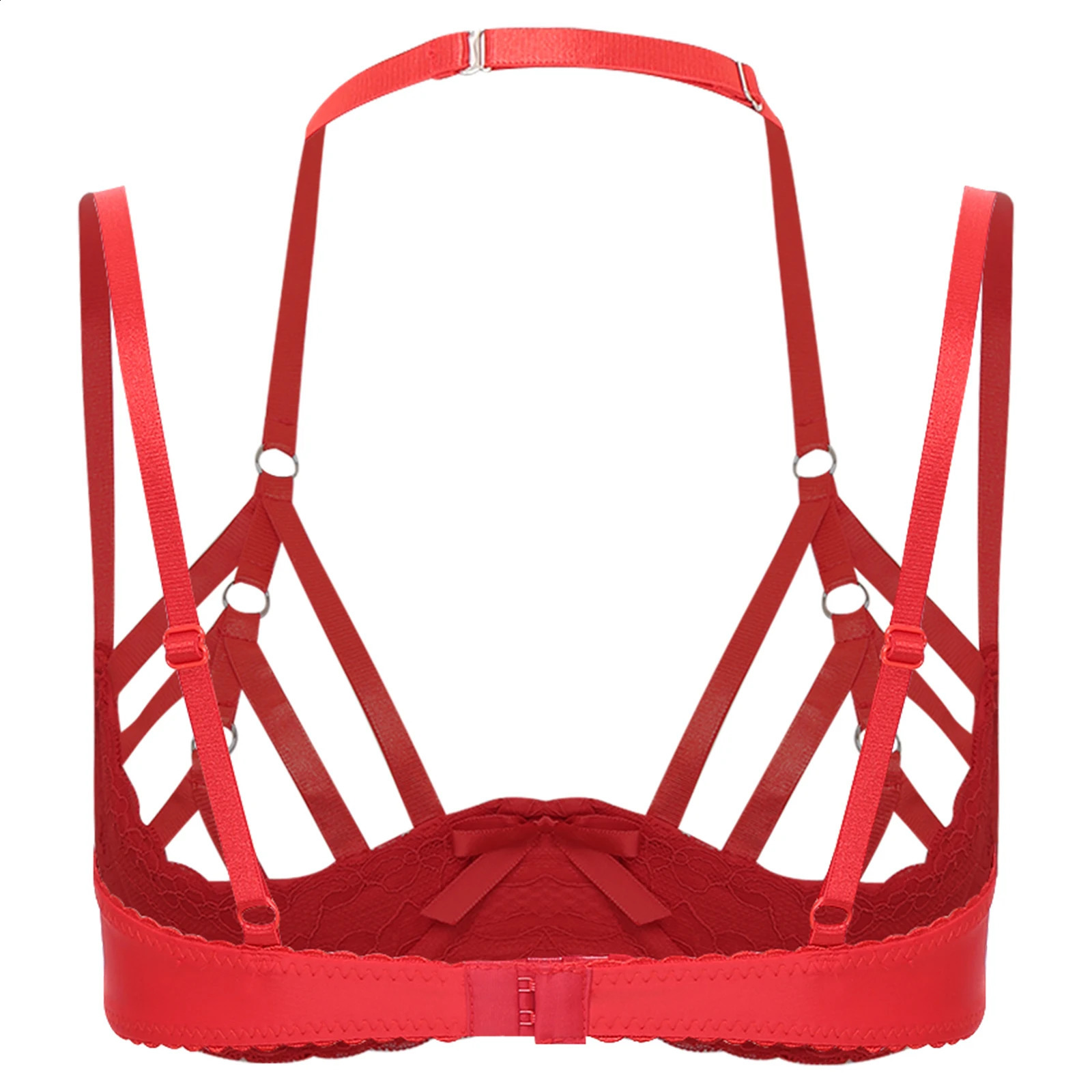 Erotic Lingerie Womens Sexy Open Cup Bra Halter Strappy 13 Padded Underwire Exposed Nipple Tops Tempting Nightwear 241105