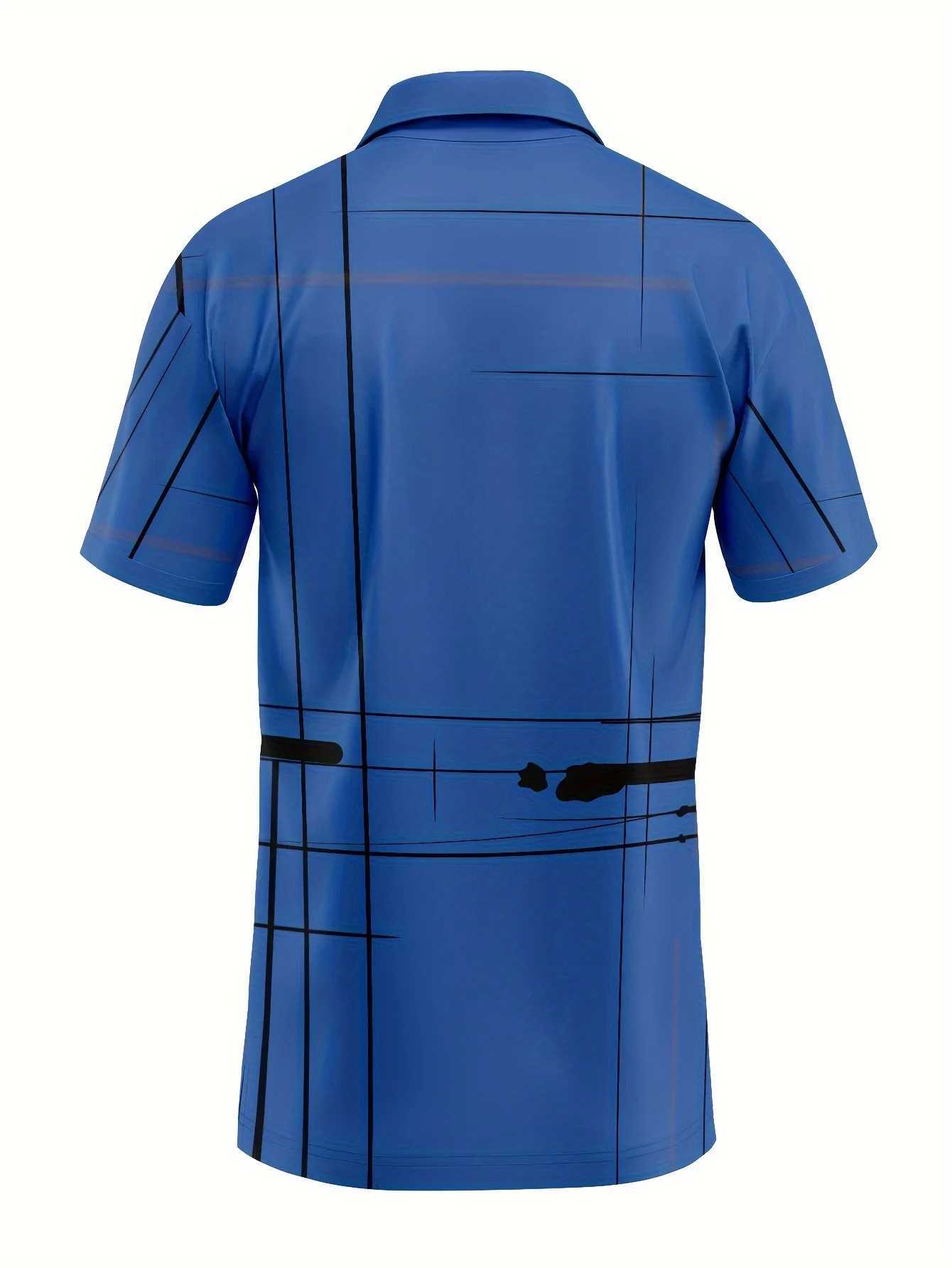 Mens Summer Fashion Short Sleeve Sports Collar Top Mens Casual 3D Digital Printed Button Top W241104