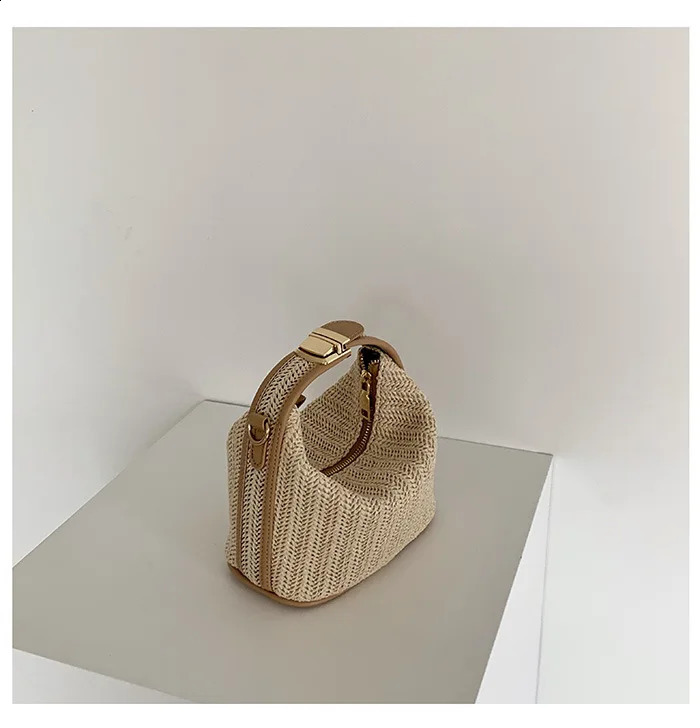 Korean Straw Bag Womens Shoulder Bag Small Bohemian Woven Beach Bag Summer Womens Messenger Bag Casual Handbag Beige 241105