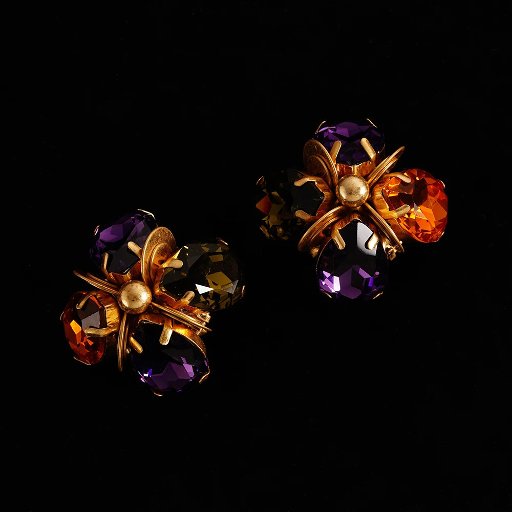 Colorful Crystal Glass Flower Earrings For Women Trendy Charm Prom Party Pendant Vintage Statement Y2k Jewelry 241105