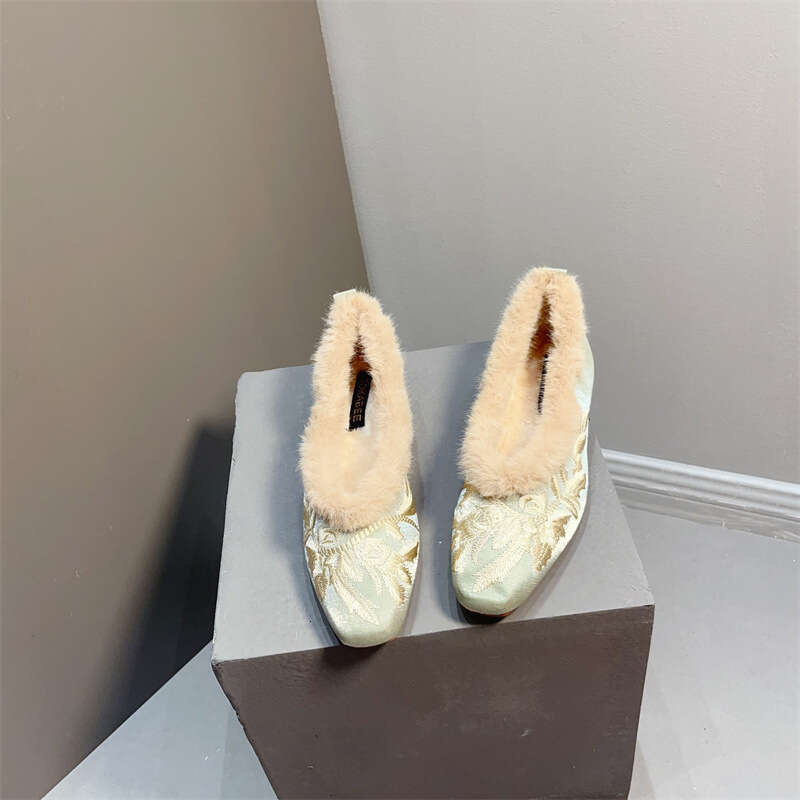 National New Chinese Style Rabbit Fur Coarse Single Order Women With Plush Versatile Soft Sole Fashion Lazy Cotton Shoes For Women's Outdoor Wear