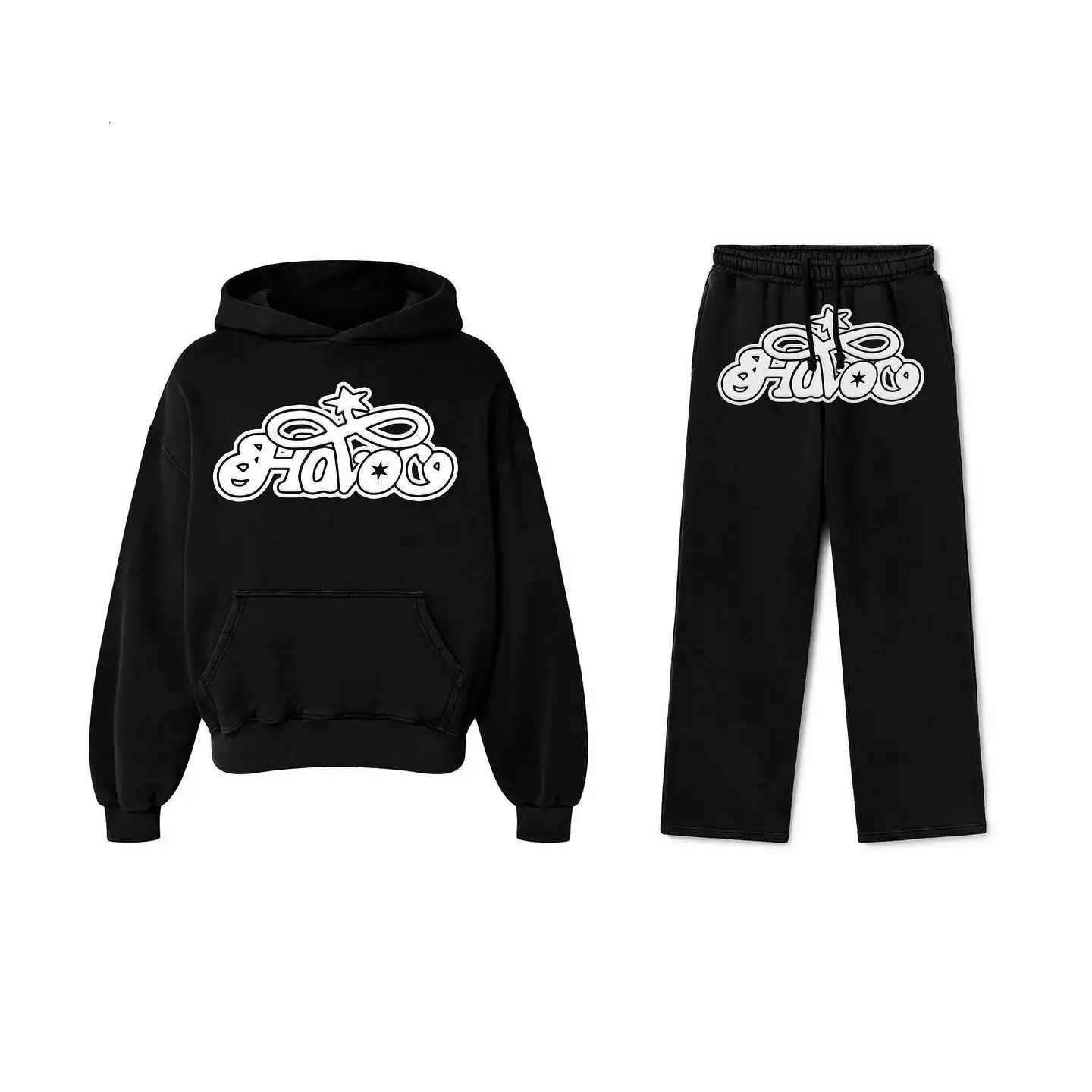 American retro hoodie sweatshirt trousers suit personalized trendy mens and womens letter printed high street two-piece set 241104