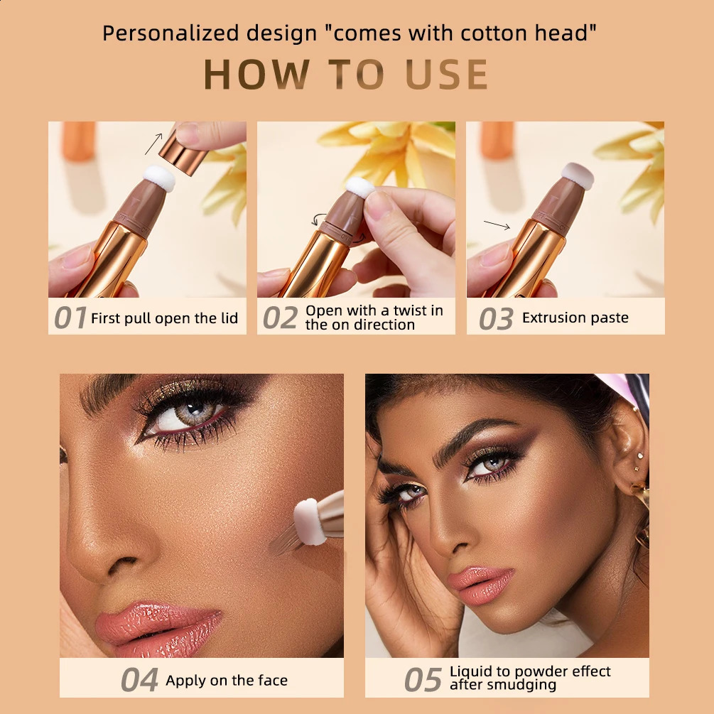 QI Face Liquid Contour With Cushion Applicator Natural Cream Moisturizing Multi-use Stick Contour Liquid Bronzer Makeup 241105