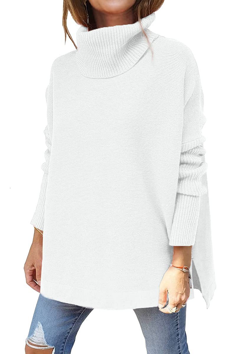 Women's High Collar Oversized Medium To Long Batwing Sleeve Split Hemp Waist Hoodie Sweater autumn Fashion Casual Loose Thick